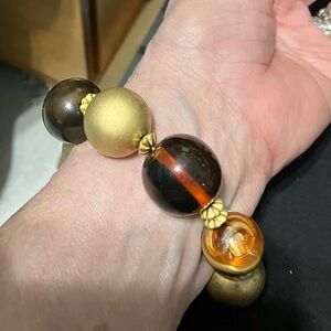 Vintage stretch, bangle bracelet, tortoise,lucite  gold foil